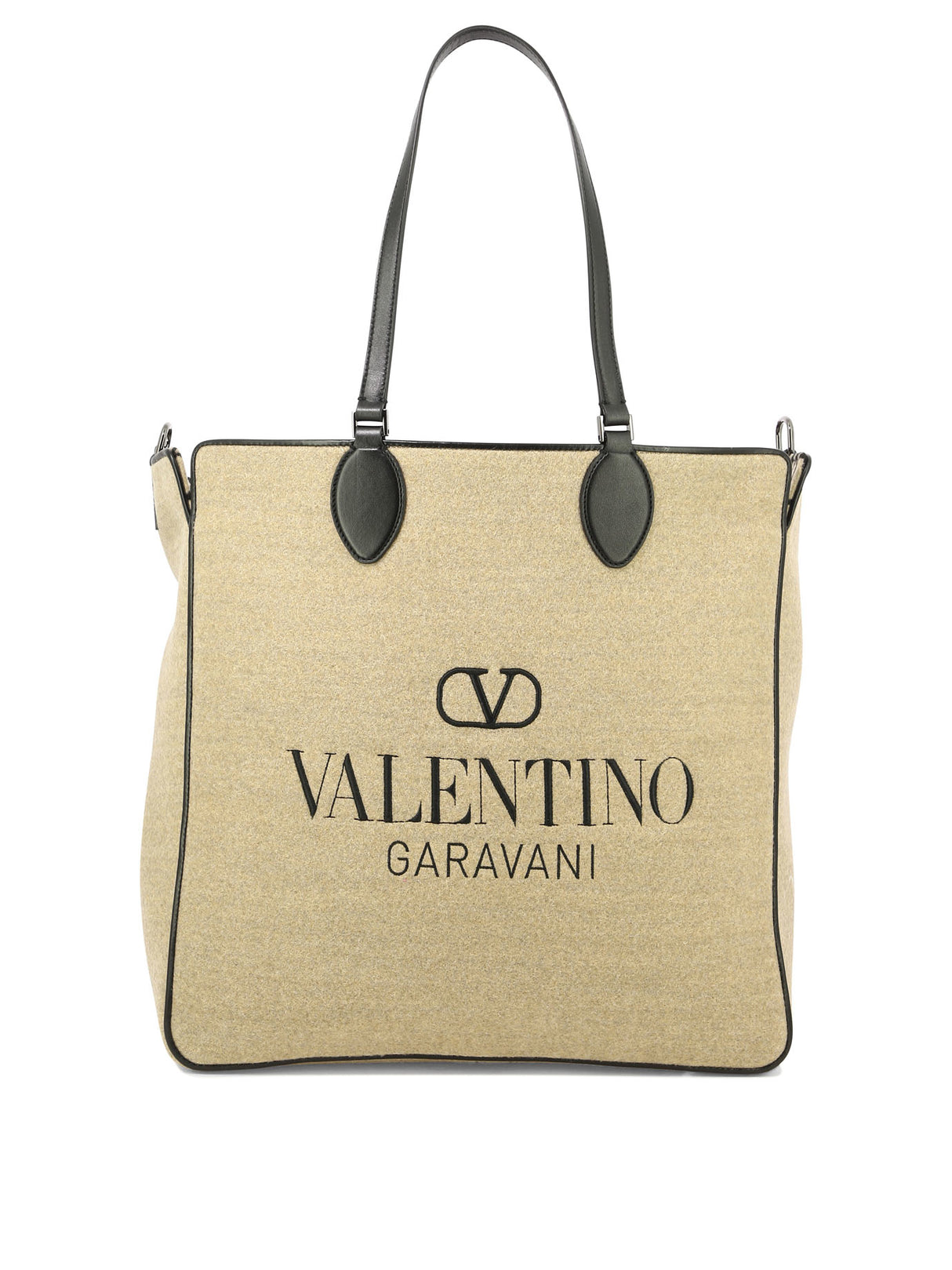 VALENTINO GARAVANI Men's SS24 Reversible Shopping Handbag in Beige with Leather Pouch and Shoulder Strap