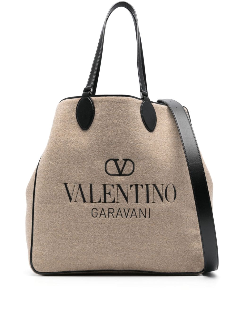 VALENTINO GARAVANI Men's SS24 Reversible Shopping Handbag in Beige with Leather Pouch and Shoulder Strap