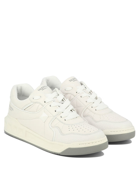 VALENTINO GARAVANI Men's White Lace-Up Rubber Sole Sneaker with Maxi Stud Detail SS24