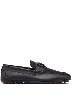 VALENTINO GARAVANI Black Leather Loafers with VLOGO Detail for Men