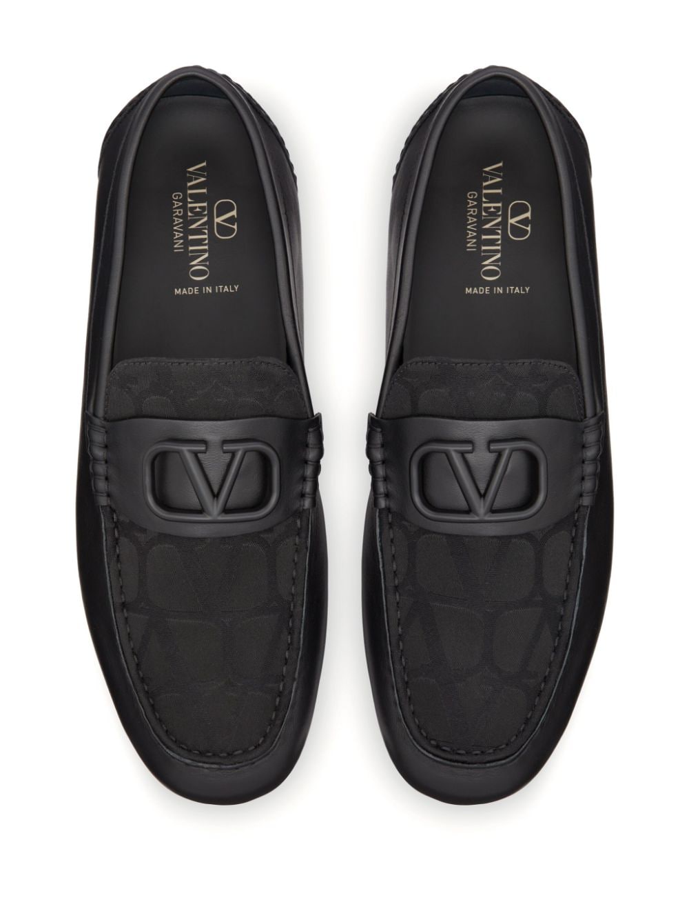 VALENTINO GARAVANI Black Leather Loafers with VLOGO Detail for Men