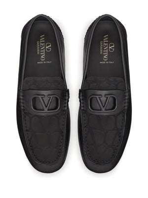 VALENTINO GARAVANI Black Leather Loafers with VLOGO Detail for Men