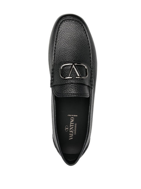 VALENTINO GARAVANI Signature VLogo Black Leather Loafers