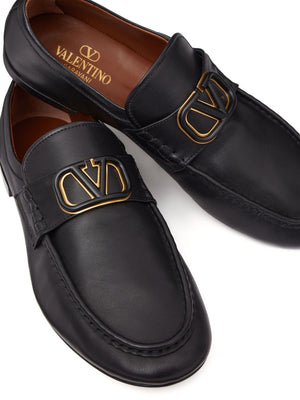 VALENTINO GARAVANI Men's Black VLogo Signature Leather Loafers for SS24