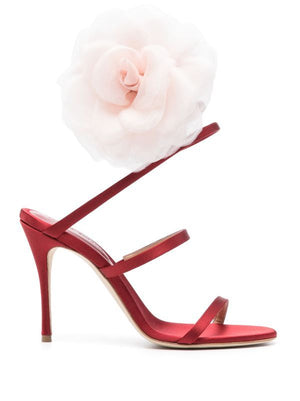 Dép Sandal Đỏ Faux-Flower 105mm Cho Nữ