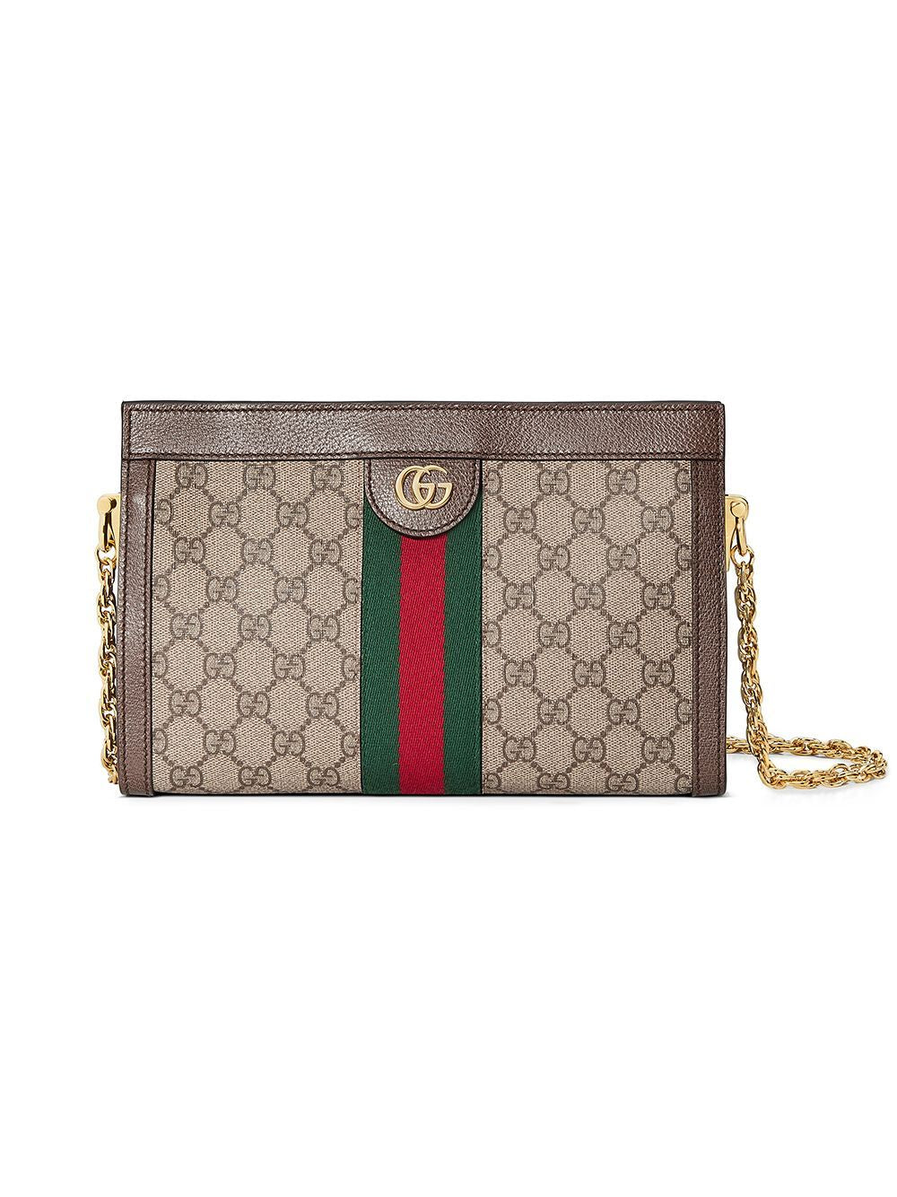 GUCCI Mini Ophidia GG Supreme Canvas Shoulder Bag in Tan with Chain Strap and Iconic Web Detail 26x17.5x8cm