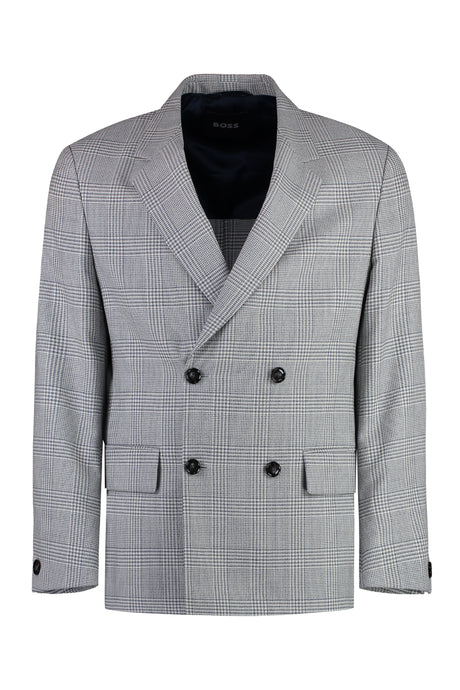 BOSS Double-Breasted Houndstooth Wool Jacket for Men