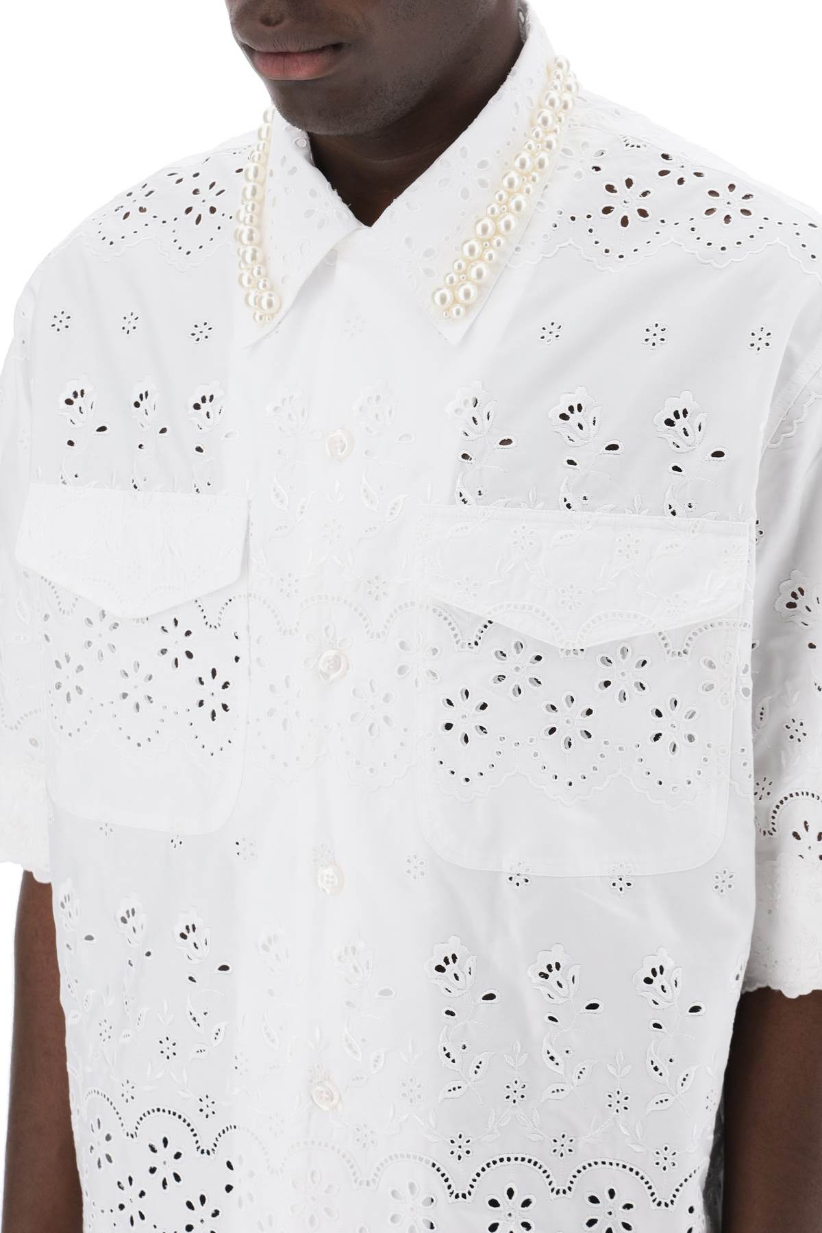 SIMONE ROCHA Scalloped Lace Shirt with Pearl Embellishments for Men