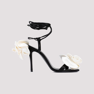 MAGDA BUTRYM Elegant Satin Floral Sandals with Leather Heel