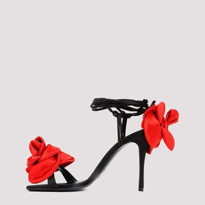MAGDA BUTRYM Black Flower Satin Sandals for Women - SS24 Season