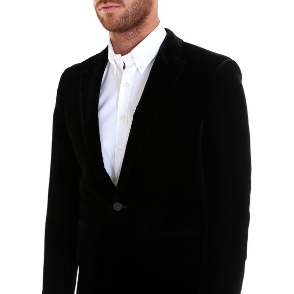 SAINT LAURENT Luxurious Velvet Long-Sleeved Blazer in Rich Blue for Men