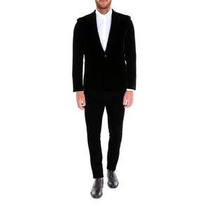 SAINT LAURENT Luxurious Velvet Long-Sleeved Blazer in Rich Blue for Men