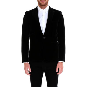 SAINT LAURENT Luxurious Velvet Long-Sleeved Blazer in Rich Blue for Men