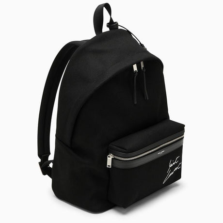 SAINT LAURENT Black City Backpack with Embroidered and Leather Trim for Men