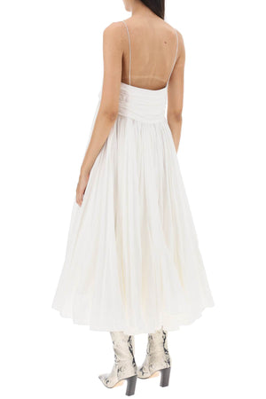 Váy Cotton Midi Trắng cho Nữ - Đường viền trang trí đai chùng, áo bandeau rủ và dây mỏng