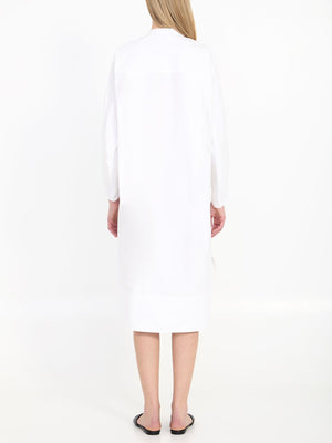 KHAITE White Cotton Tunic Dress - V-Neck Shift Style with Button Detailing and Side Slits for Women
