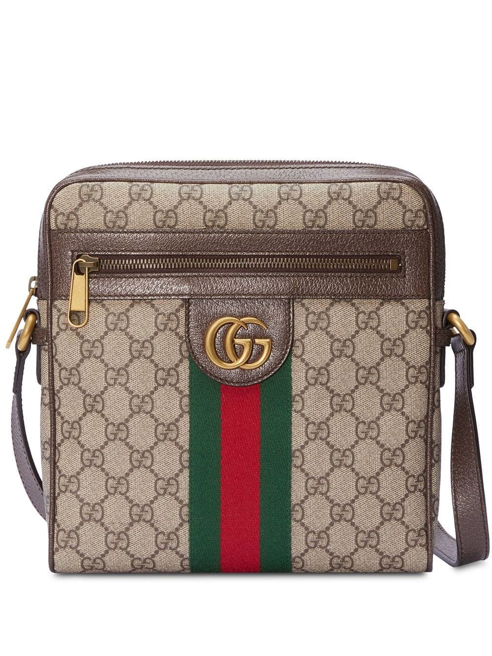 Túi đeo ngực da màu be khi có chi tiết Gucci-Web