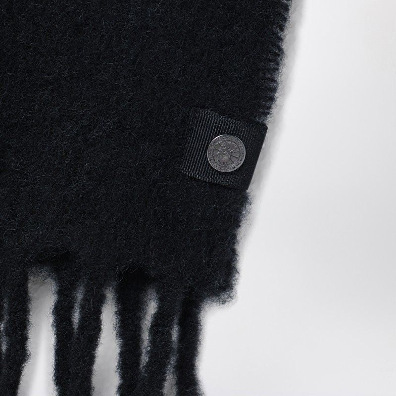 CANADA GOOSE Black Alpaca Blend Scarf with Fringed Edges