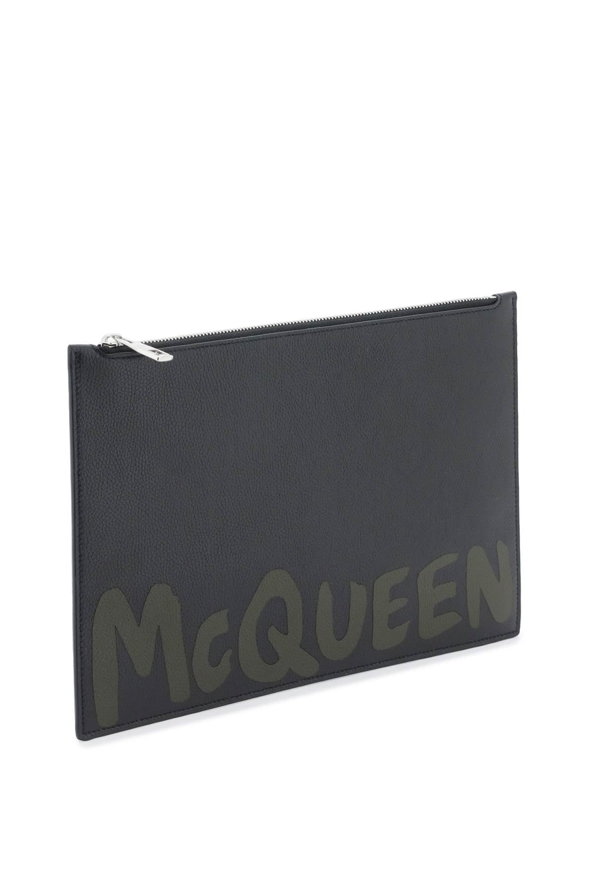 ALEXANDER MCQUEEN Men's Graffiti Leather Pouch Handbag - SS24 Collection