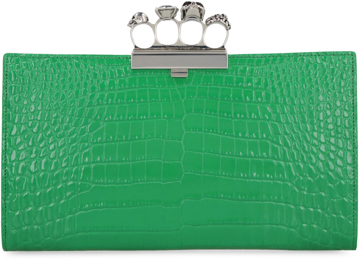 Túi xách da cá Sấu màu xanh lá cây với chi tiết đá Swarovski