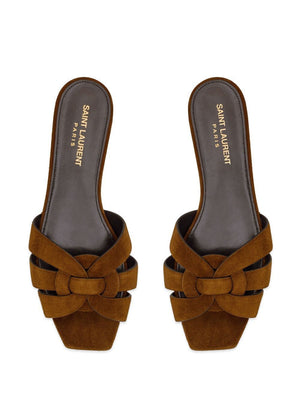 SAINT LAURENT Brown Suede Flat Sandals for Women - SS24 Collection