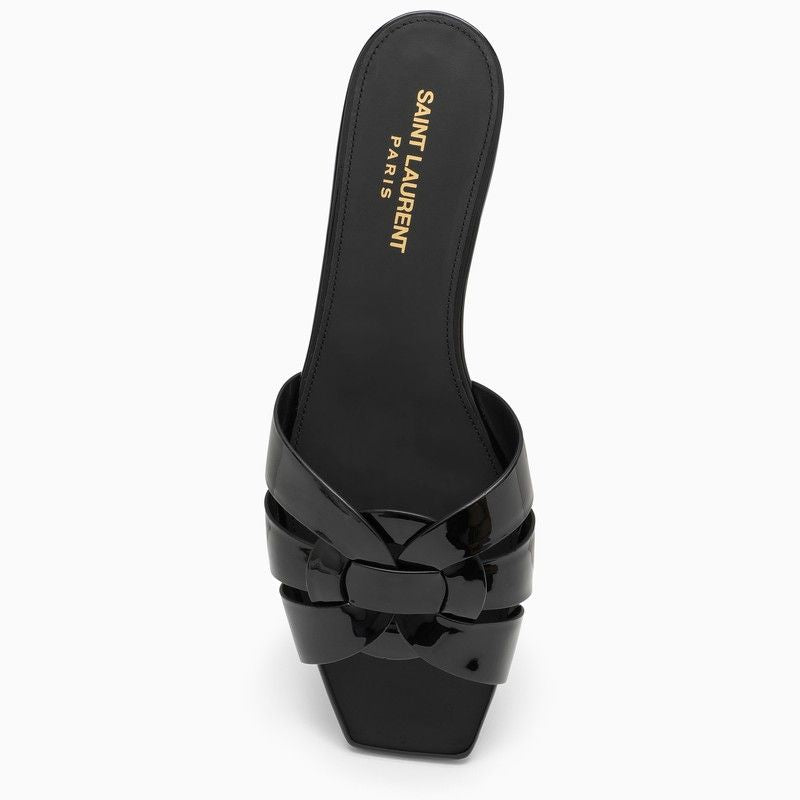 SAINT LAURENT Braided Black Patent Leather Sandals for Women