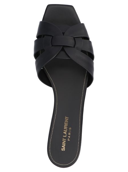 SAINT LAURENT Black Leather Slide Sandals for Women