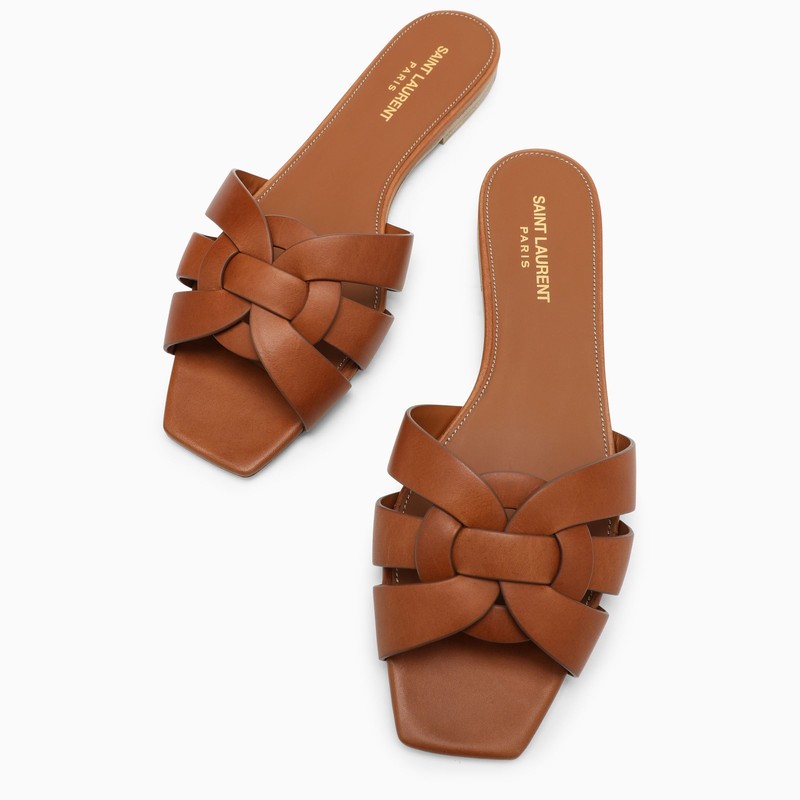 SAINT LAURENT Brown Woven Strap Sandals for Women