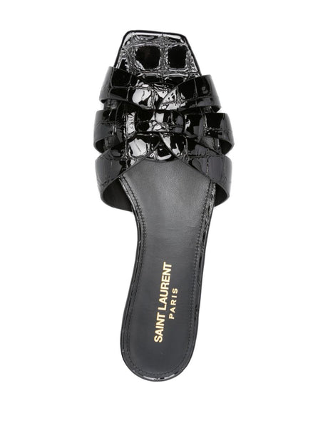SAINT LAURENT Tribute Embossed-Crocodile Leather Slide Sandals for Women