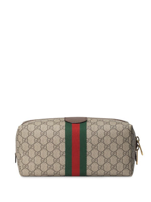 GUCCI Men's Brown Leather Textile Clutch for SS24