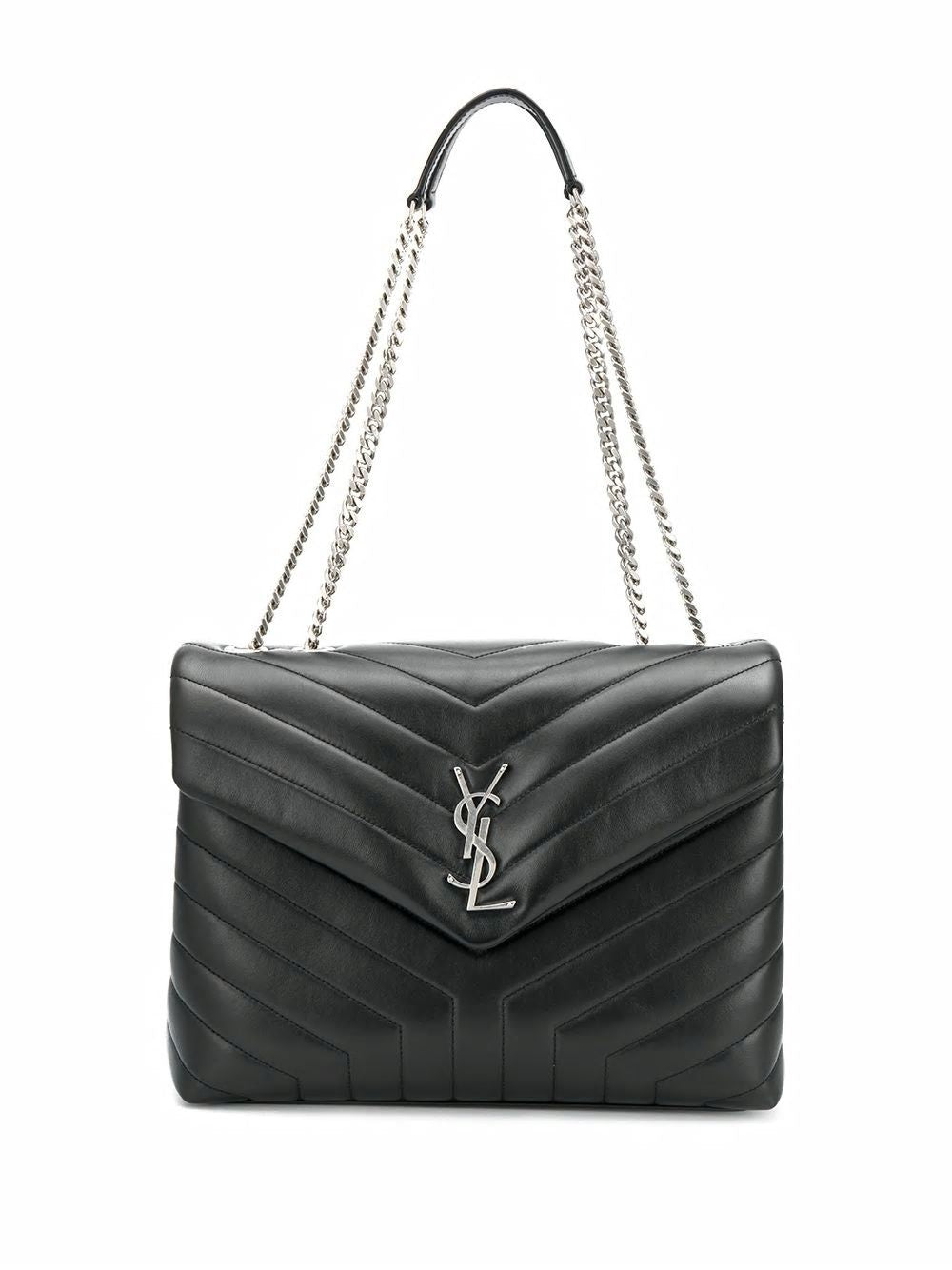 SAINT LAURENT Women's Loulou Medium Chain Black Calfskin Leather Handbag FW23