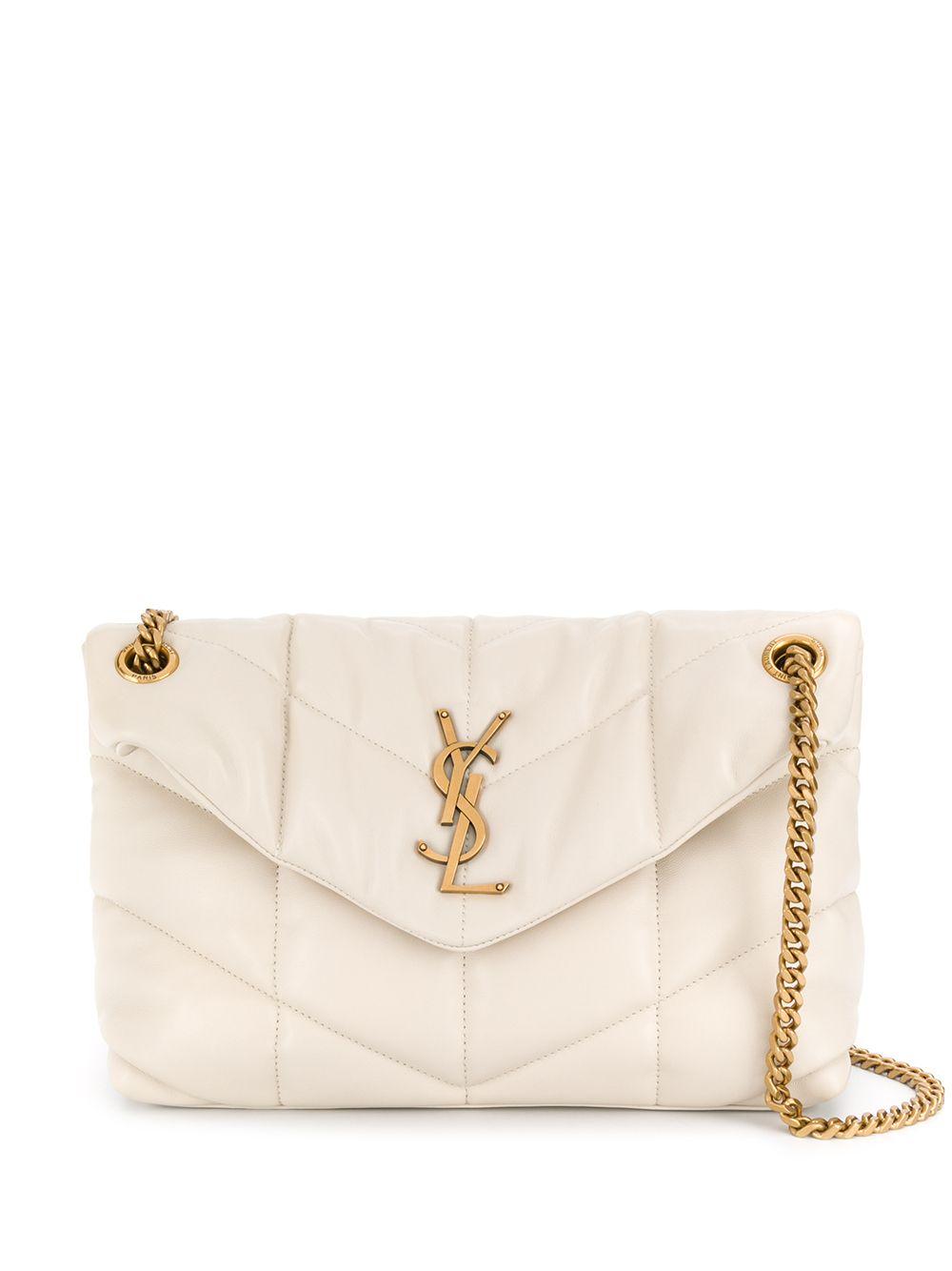 SAINT LAURENT Luxurious White Lamb Skin Puffer Shoulder Handbag for Women