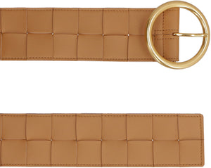 BOTTEGA VENETA Saddle Brown Intrecciato Leather Belt for Women