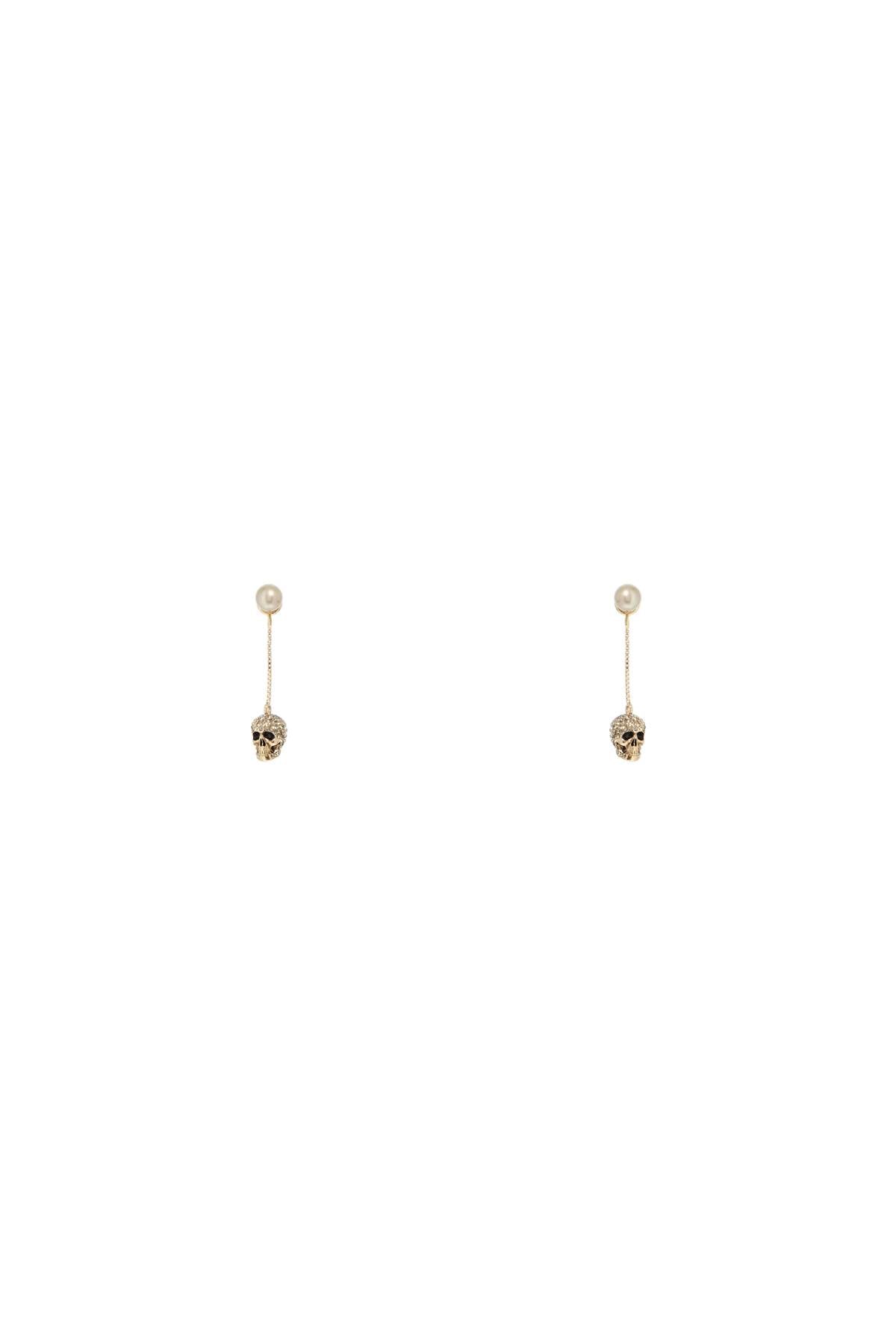 ALEXANDER MCQUEEN Golden Skull Charm Stud Earrings with Pearl and Crystal Details