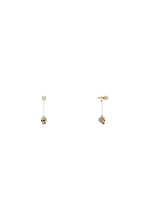 ALEXANDER MCQUEEN Golden Skull Charm Stud Earrings with Pearl and Crystal Details