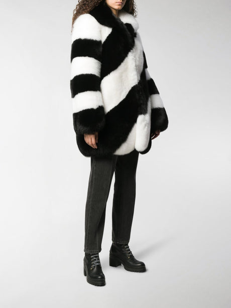 SAINT LAURENT Striped Fox and Cotton Diagonal Jacket for Women