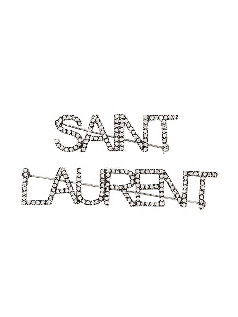 SAINT LAURENT Crystal Logo Brooch for Stylish Women | SS23 Collection