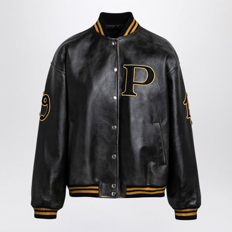 PRADA Vintage Leather Bomber Jacket with Patch Detail - Women’s FW24