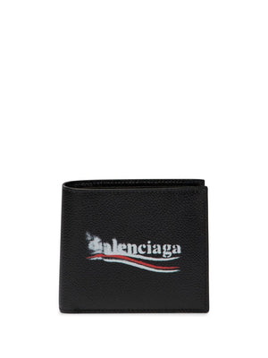 BALENCIAGA Luxury Grained Leather Bi-fold Wallet with Logo Emblem