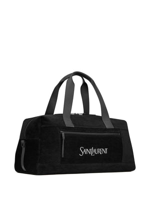 SAINT LAURENT Men's Black Duffel Handbag with Embroidered Logo - FW23