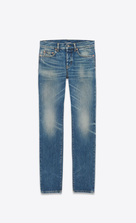 SAINT LAURENT Denim Straight Pants for Men - 2024 Season Blue Fashion