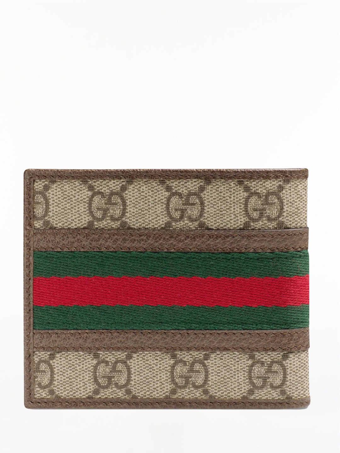 GUCCI Brown Flap-Over Wallet with Green and Red Web Detail