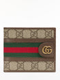 GUCCI Brown Flap-Over Wallet with Green and Red Web Detail