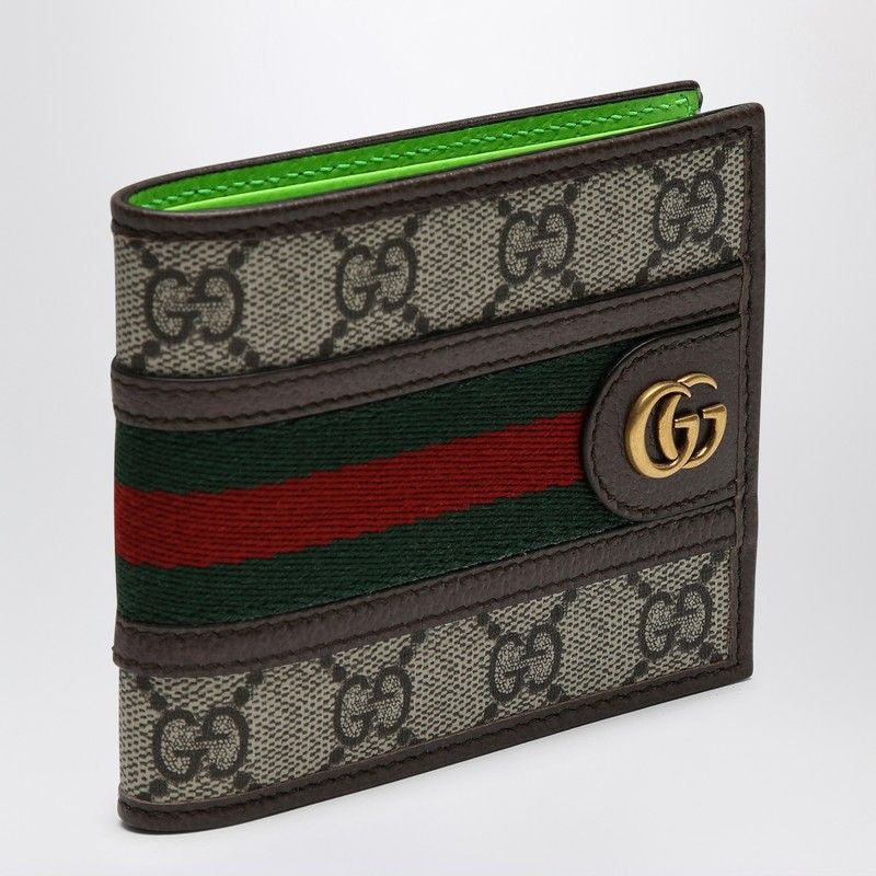 GUCCI Mini GG Supreme Wallet with Neon Green Interior