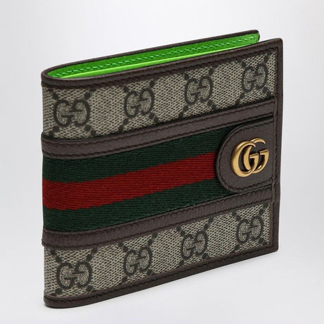 GUCCI Mini GG Supreme Wallet with Neon Green Interior