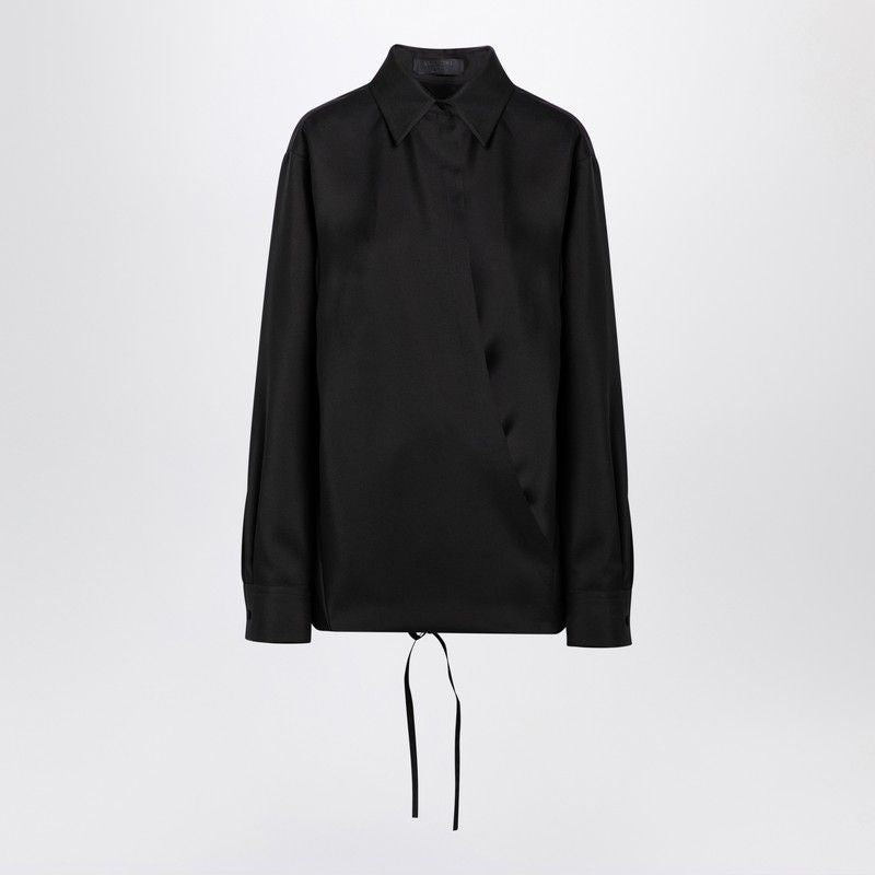 VALENTINO Drawstring Black Shirt with Classic Collar for Women