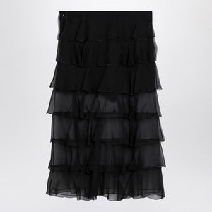 VALENTINO Chic Black Silk Chiffon Mini Skirt with Ruffle Details