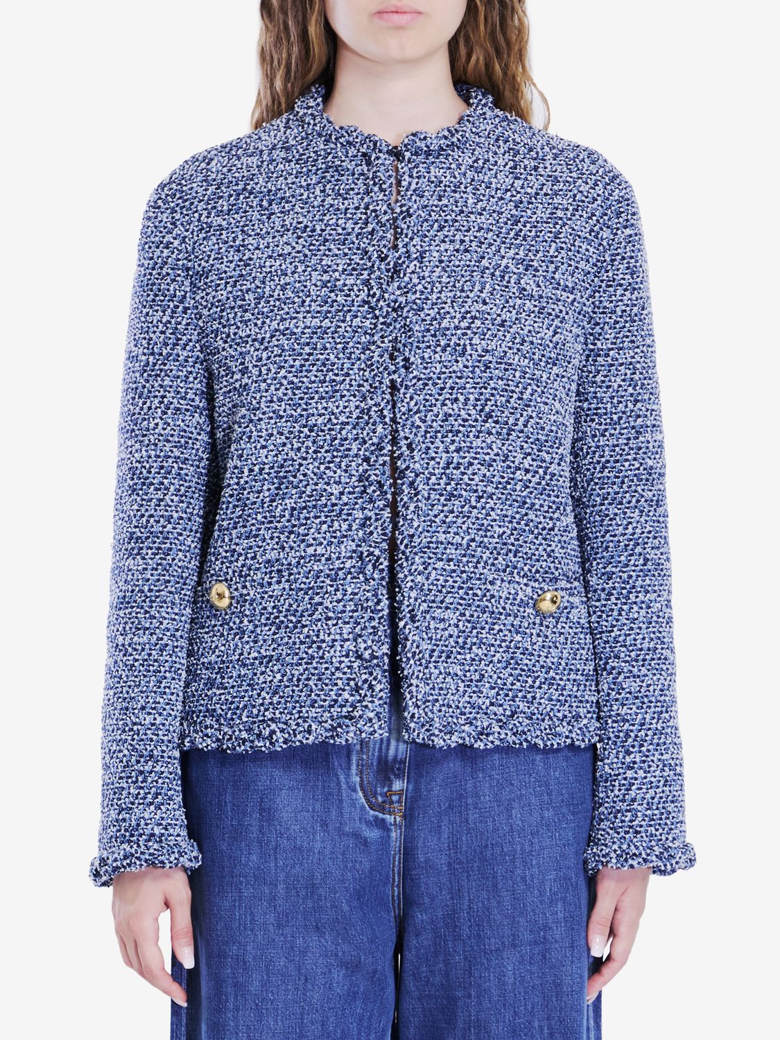 VALENTINO GARAVANI Elegant Denim Blue Textured Tweed Jacket