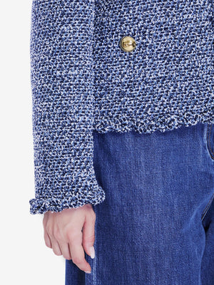 VALENTINO GARAVANI Elegant Denim Blue Textured Tweed Jacket