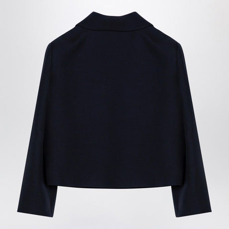 VALENTINO Navy Blue Wool Cropped Jacket with Golden V-Logo Detail
